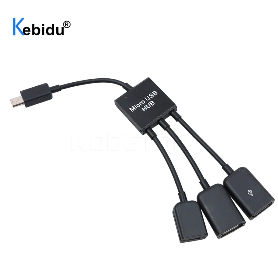 Kebidu микро USB OTG 3 порта зарядный концентратор кабель Spliter Соединительный адаптер