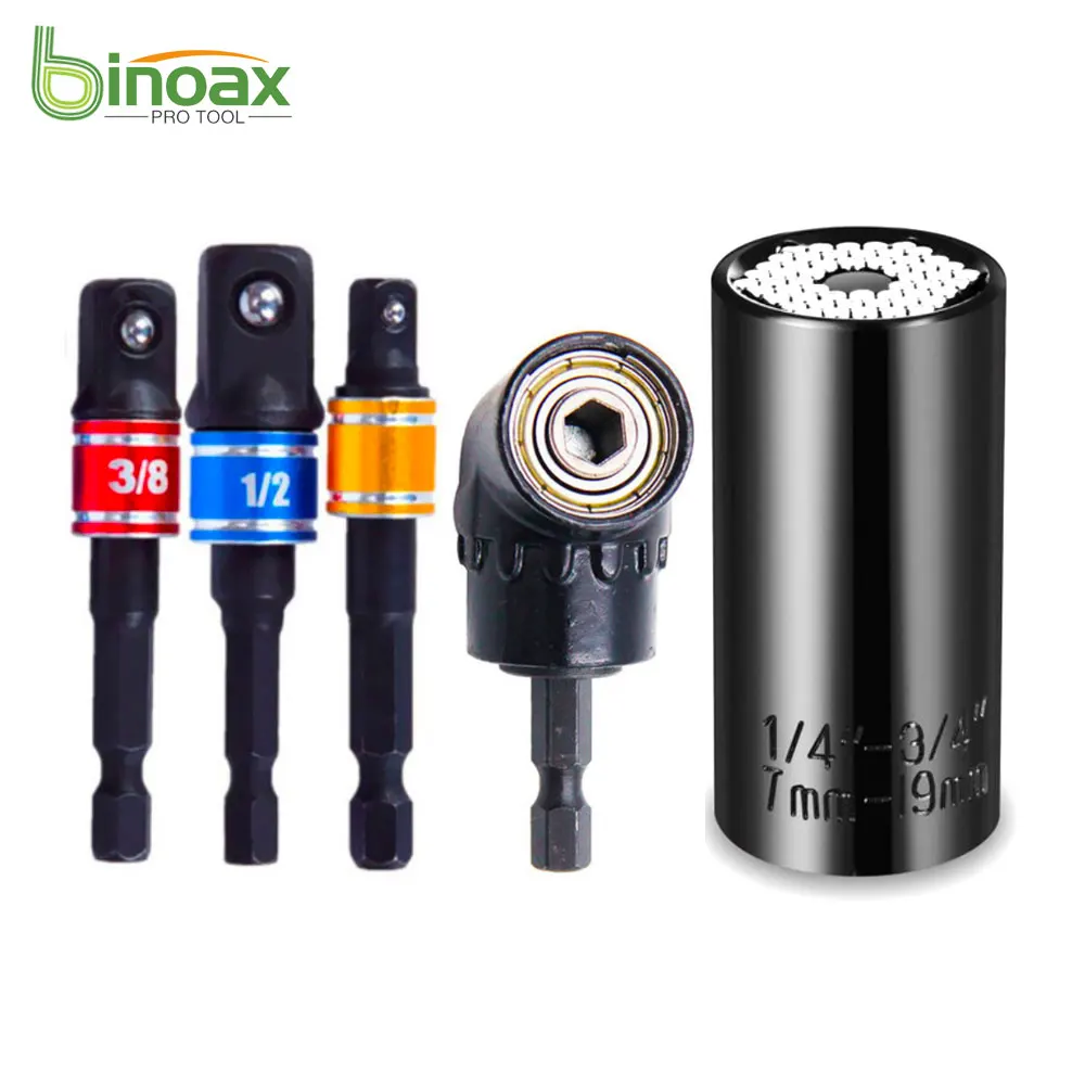 

Набор универсальных торцевых ключей BINOAX, 3 шт., ударный торцевой адаптер, удлинитель на 105 градусов, отвертка с прямым углом