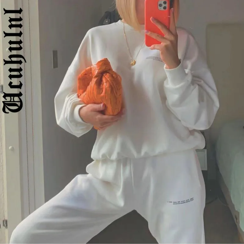 

Ucuhulnl Sweatshirts Streetwear 2021 New Fashion Letter Print Long Sleeve Hoodies Graphic Crewneck Clothes+pants