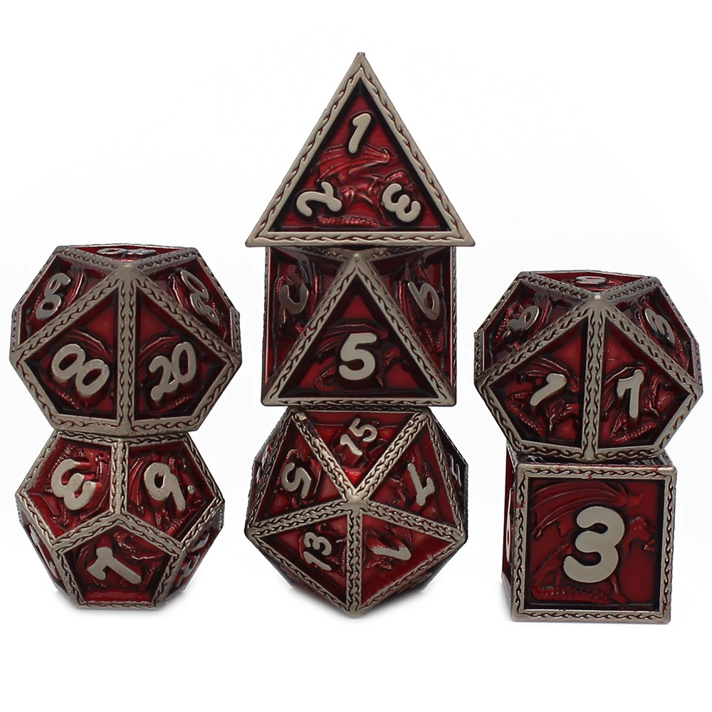 2021 New Style Metal Dice 7 Pcs Dragon Pattern D&ampD DND Polyhedral Set for Role Playing Game MTG Pathfinder | Спорт и развлечения