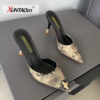 summer snakeskin women pumps small heels wedding shoes stiletto pointed toe heel sandals ladies sandalia feminina shallow