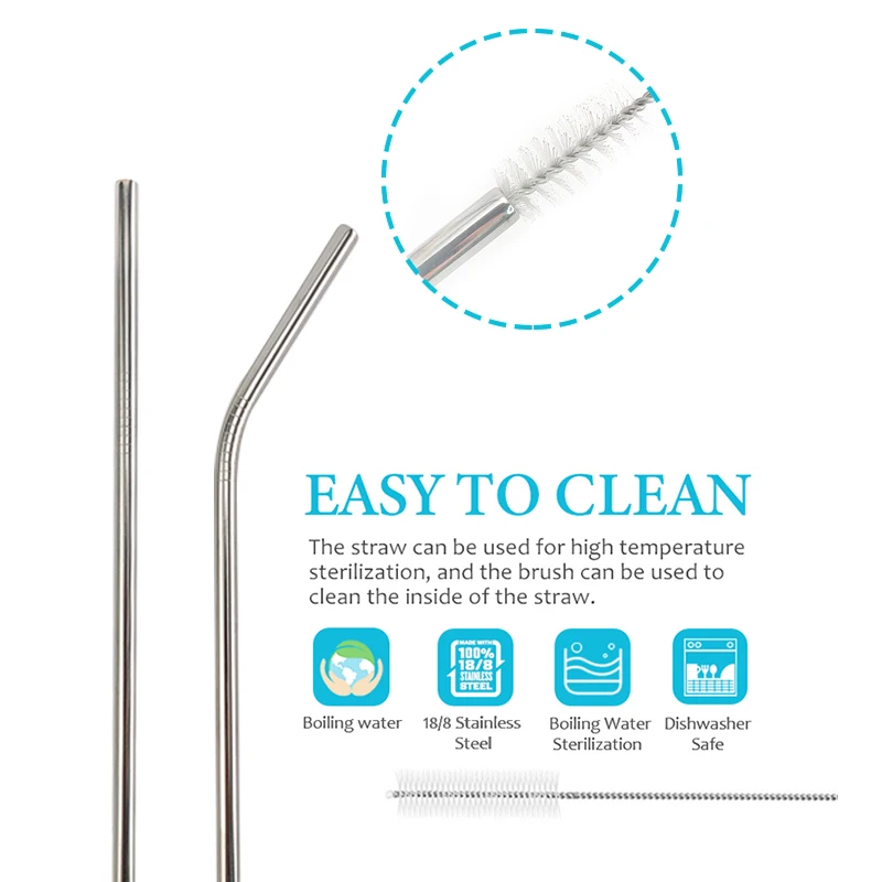 Многоразовая 304 нержавеющая сталь Изогнутая Питьевая соломенная щетка для