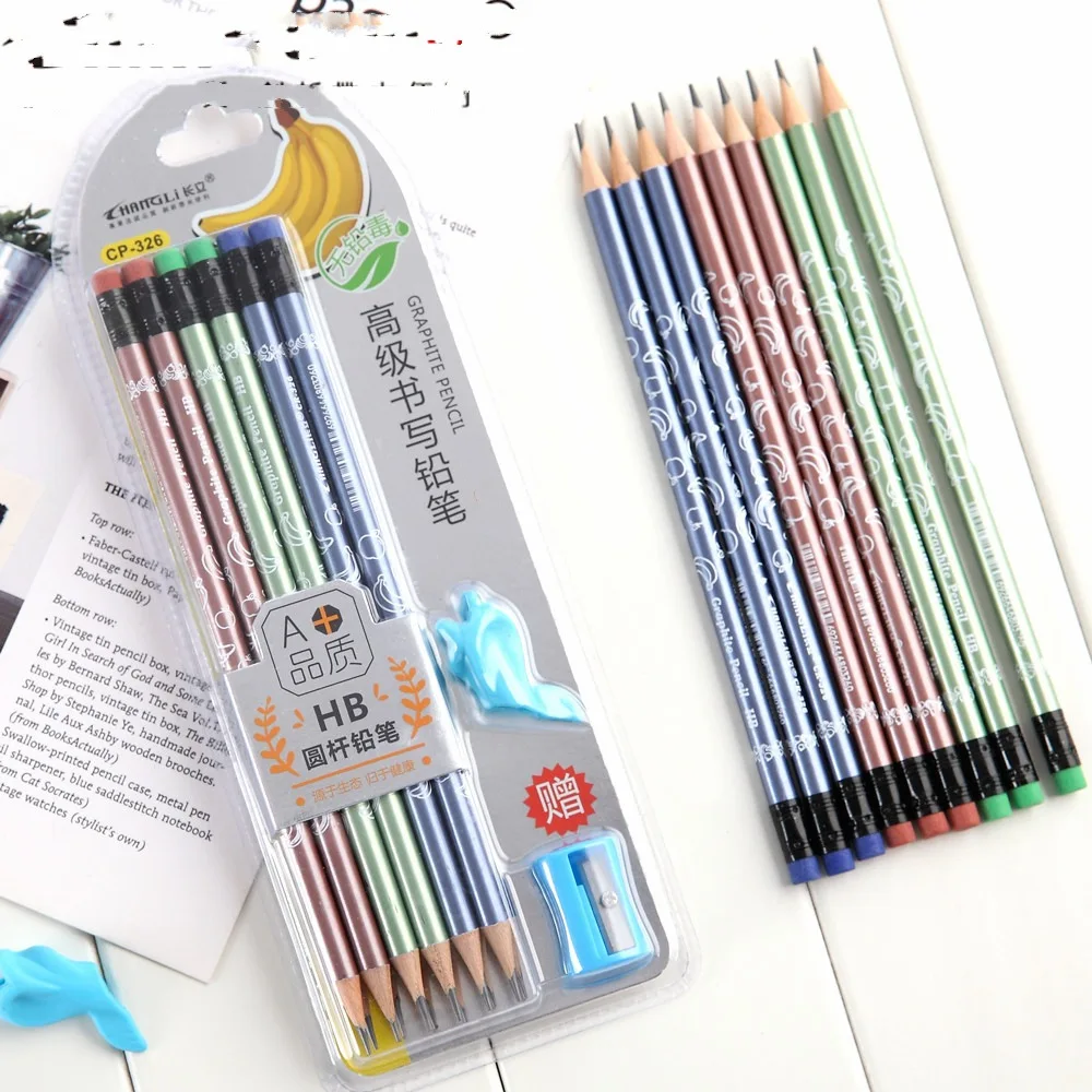 

60pcs High Quality Hot Stamping Wood Pencil Set Pencil Grip and Sharpener Cute School Office Supplies Stationery Set Kids Gift