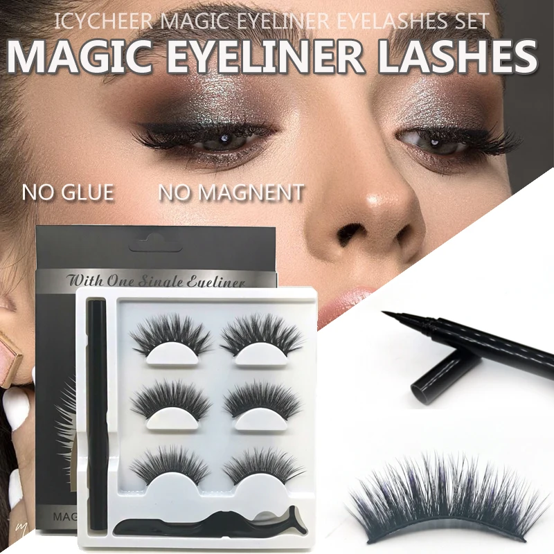 NO GLUE NO MAGNET 3D Mink Magic Magnetic Eyeliner Eyelash Curler Natural Thick Long False Eyelashes Set  Waterproof