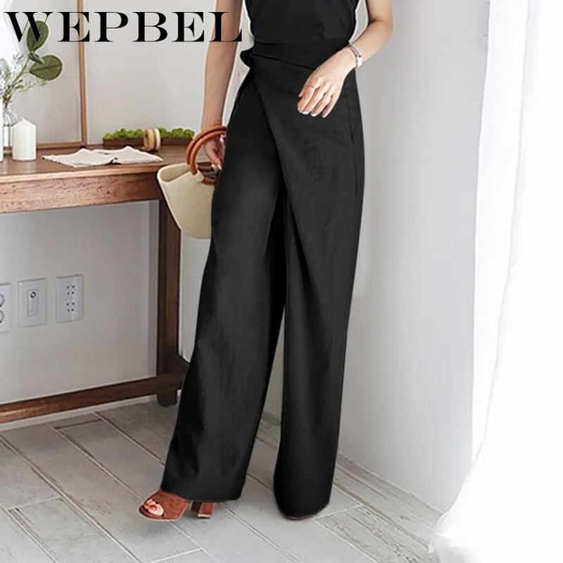 

WEPBEL Boho Harajuku Irregular Long Pants Women Fashion Pants Solid Color Casual Pockets Wide Leg Loose Plus Size Trousers