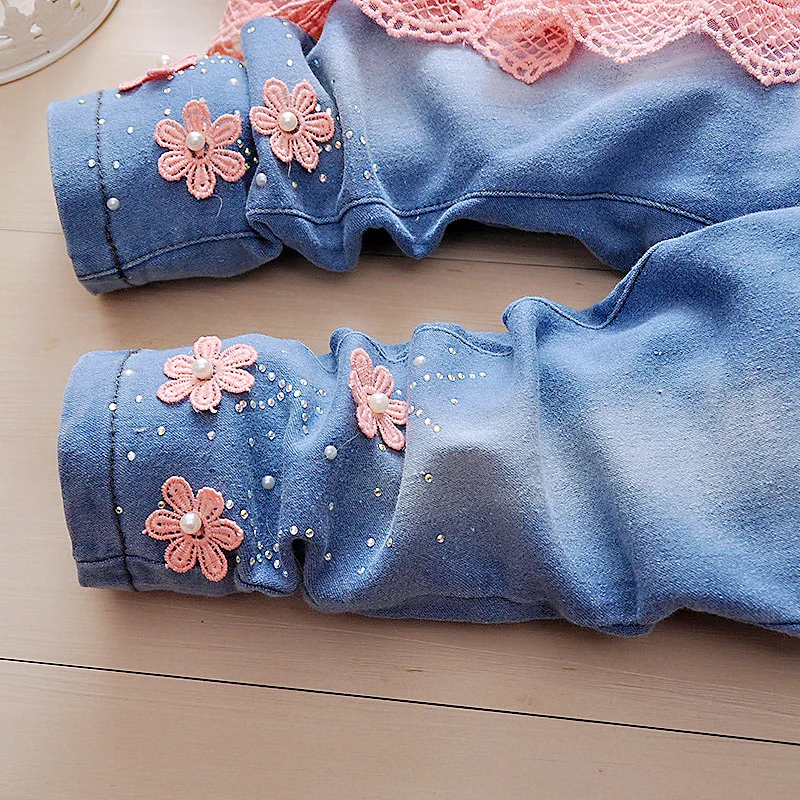 Весенне осенние комплекты одежды для маленьких девочек джинсовая куртка