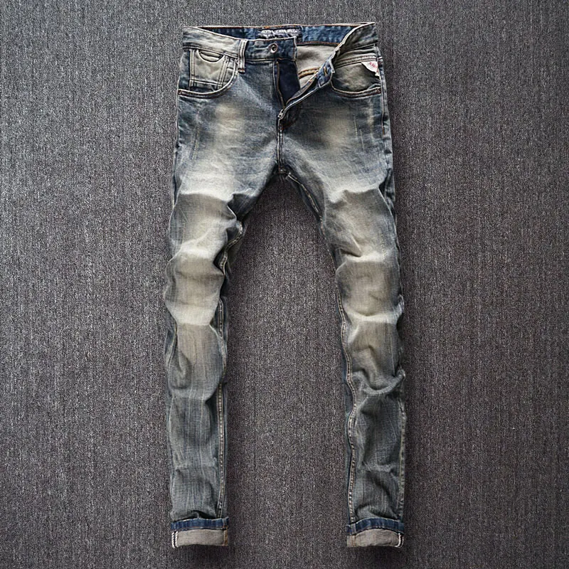 European Vintage Fashion Men Jeans High Quality Elastic Slim Fit Casual Cotton Jeans Men Distressed Retro Designer Denim Pants