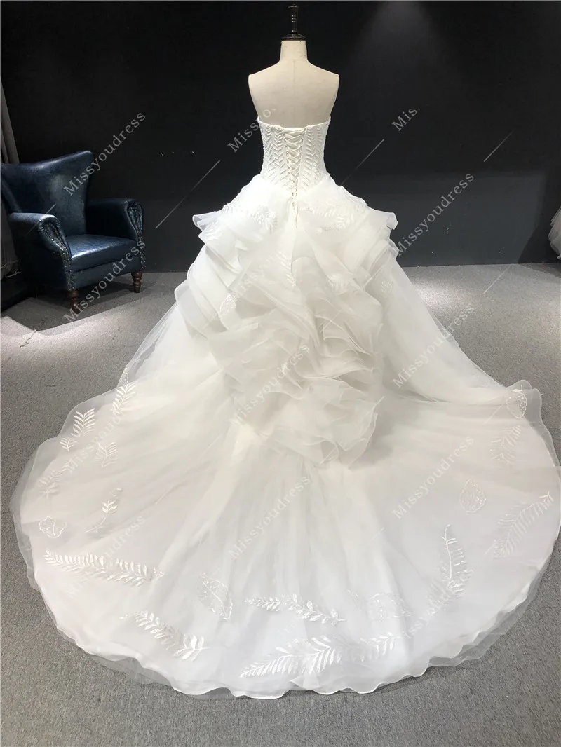 свадебное платье 2021 Newest High Quality Ivory Strapless Embroidery Ball Gown Floor Length with Train Bridal Wedding Dresses