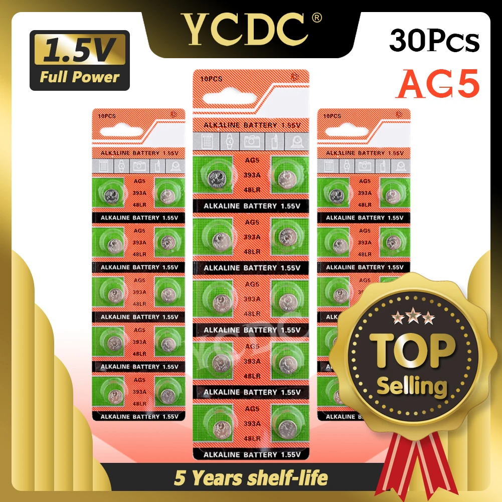 

YCDC 30pieces 1.55V AG5 Coin Cell Alkaline Battery D309 D393 G5 G5A L754 LR48 LR754 RW28 SR48 Button Cell Coin Batteries