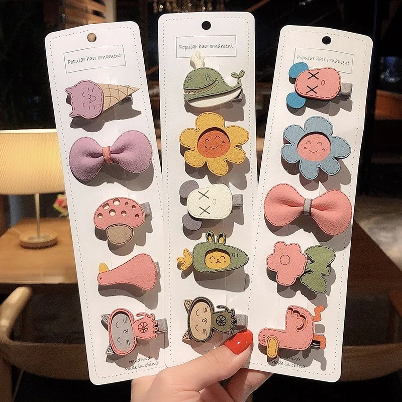 

5PCS/SET Double Bow Baby Hair Clips Lovely Cat Ice Cream Hairpins Mushroom Flowers Barrettes Pins for Girls Gift Kids Headwear