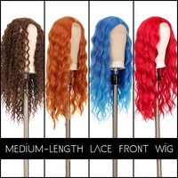 lace wig synthetic front lace wigs deep wave hand tied red brown blue orange wigs for women long wavy curly daily wear mumupi