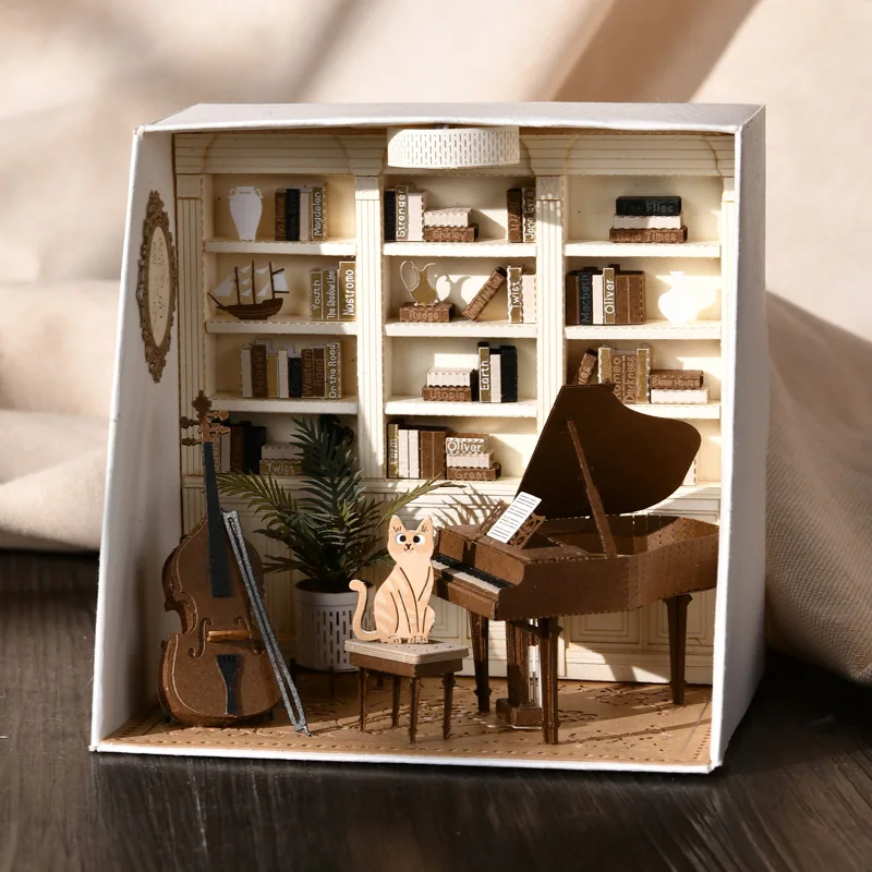 diy mini paper jigsaw puzzle doll house miniature building kits book room roombox with furniture light toys girls gifts free global shipping