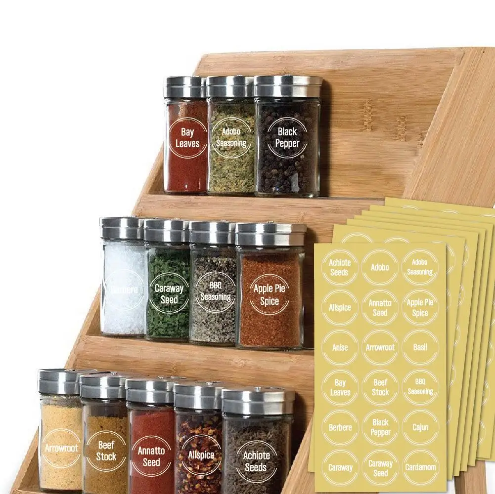 

144/276Pcs Script Spice Labels Preprinted Seasoning Herbs Jar Labels Decals Self-Adhesive Waterproof Round Chalkboard Stickers