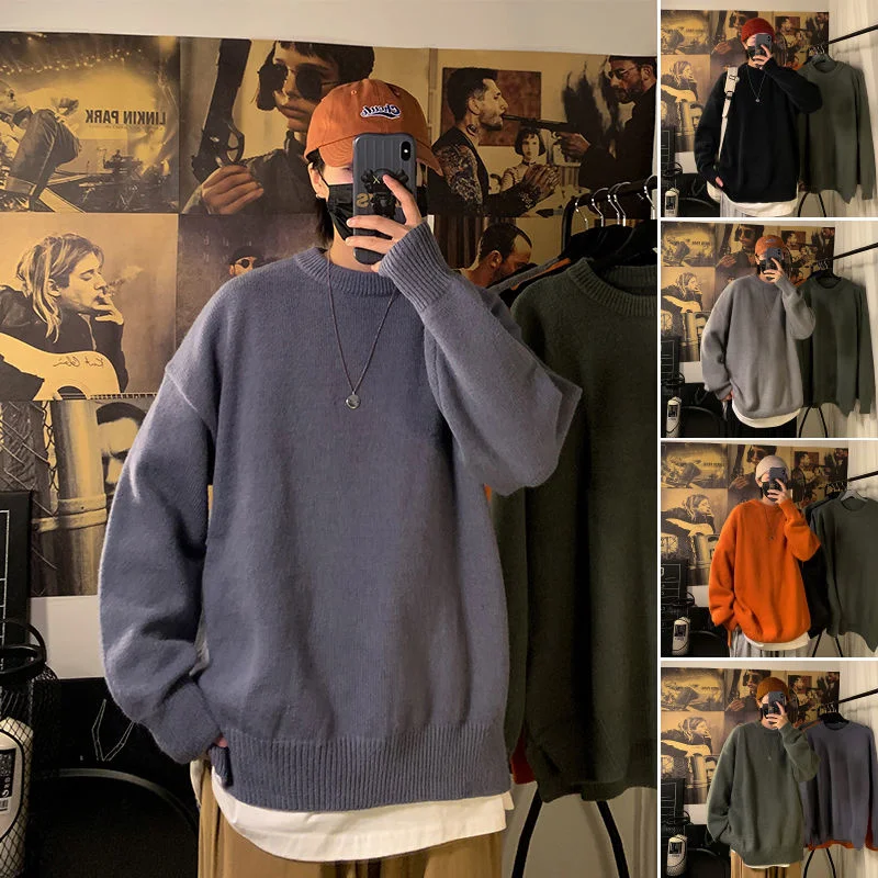 Мужской зимний свитер Privathinker однотонный пуловер с круглым вырезом в стиле