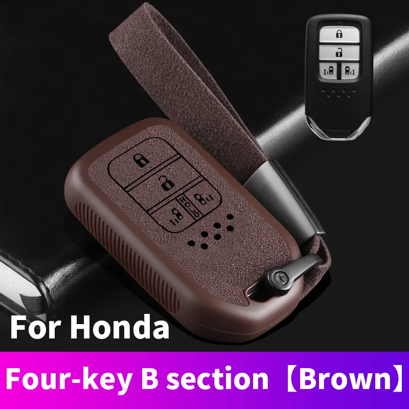 Чехол для ключей с дистанционным управлением для Honda 19CRV Pilot Accord Civic Fit HR-V - Название цвета: 4 Button B-Brown