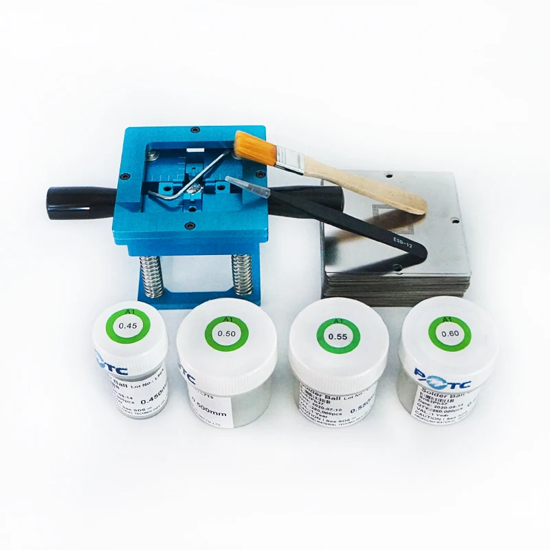 

BGA Reball Kit 144PCS 90mm stencils Universal Stencil 250K BGA solder ball ESD tweezers ESD-12 brush For SMT SMD Chip Rework
