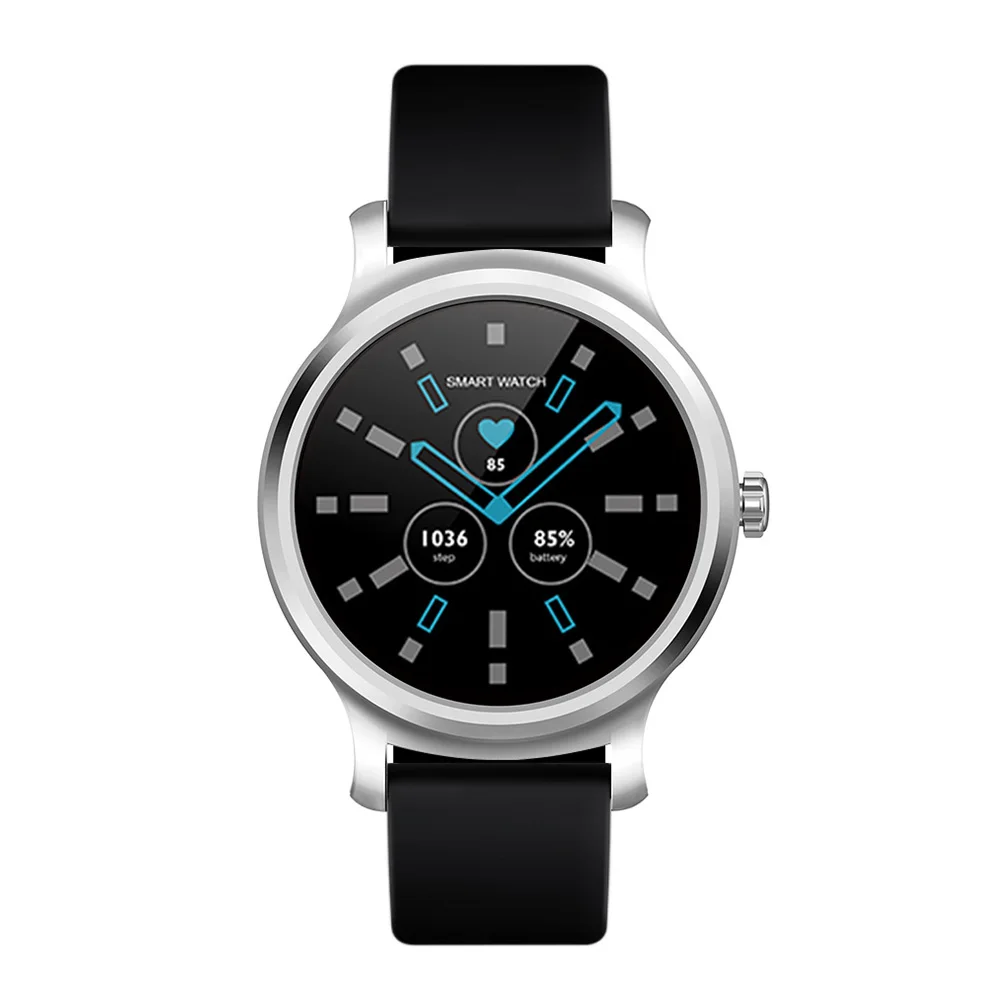 Silver leather strap RUNDOING R2 1,3 дюймов Смарт-часы Bluetooth Вызов полный сенсорный экран дистанционное управление пульсометр фитнес-трекер запись для мужчин и женщин - Цвет: Silver leather strap