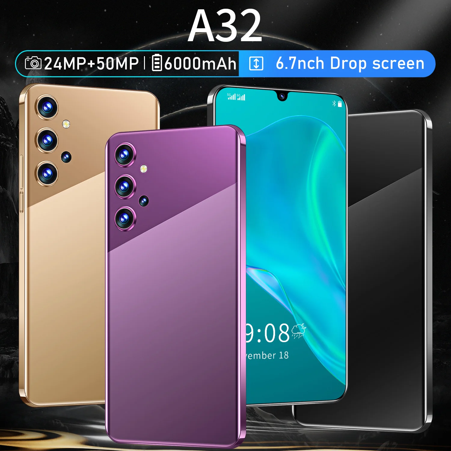 

New Arrival A32 6.7 Inch 12 512GB CallPhones 6000mAh Android 10 Face Fingerprint ID Unlock Dual SIM 4G/5G LTE Global Smartphones