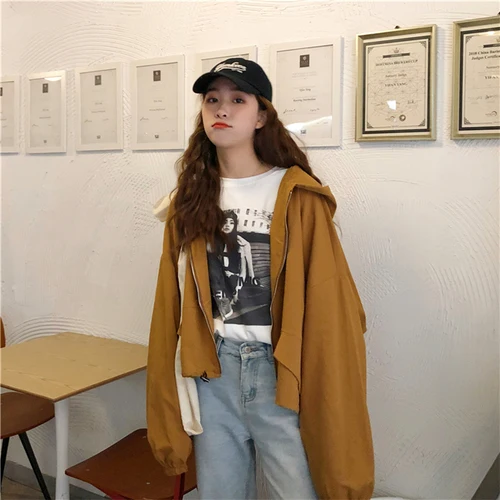 Однотонная универсальная свободная молния карман с капюшоном тонкий колледж