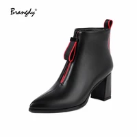 brangdy elegant square toe women ankle boots thick high heels side zipper office party concise casual 2021 autumn winter female