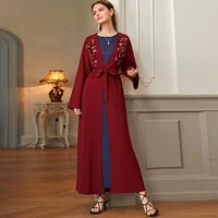 new turkey morocco dubai womens dress handmade flower diamonds muslim arabian cardigan evening dress jacket abaya kimono robe