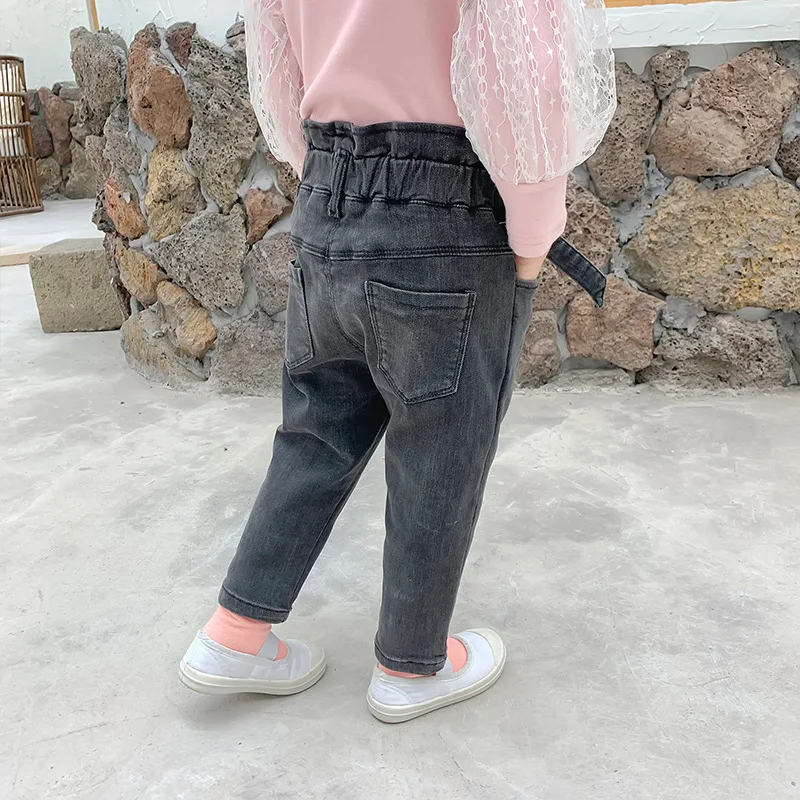 Осенние брюки для годовалых девочек новые джинсы с высокой талией штаны