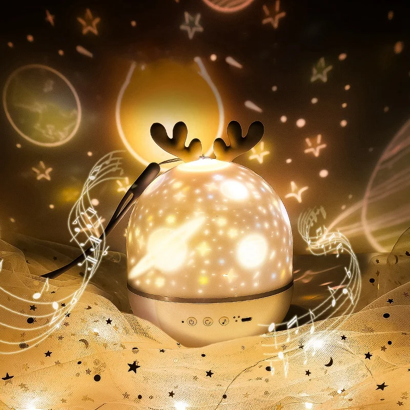 

Bluetooth Version Elf Deer Projection Lamp Led Charging Rotating Atmospheric Night Light Creative Gift Romantic Gift