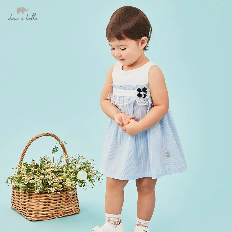 Enlarge DBH16395 dave bella summer baby girl's cute floral striped dress children fashion party dress kids infant lolita clothes