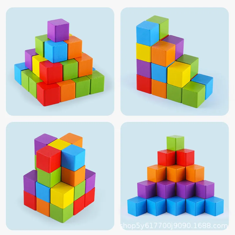 Красочные деревянные блоки Монтессори строительные игрушки сборные кубики для