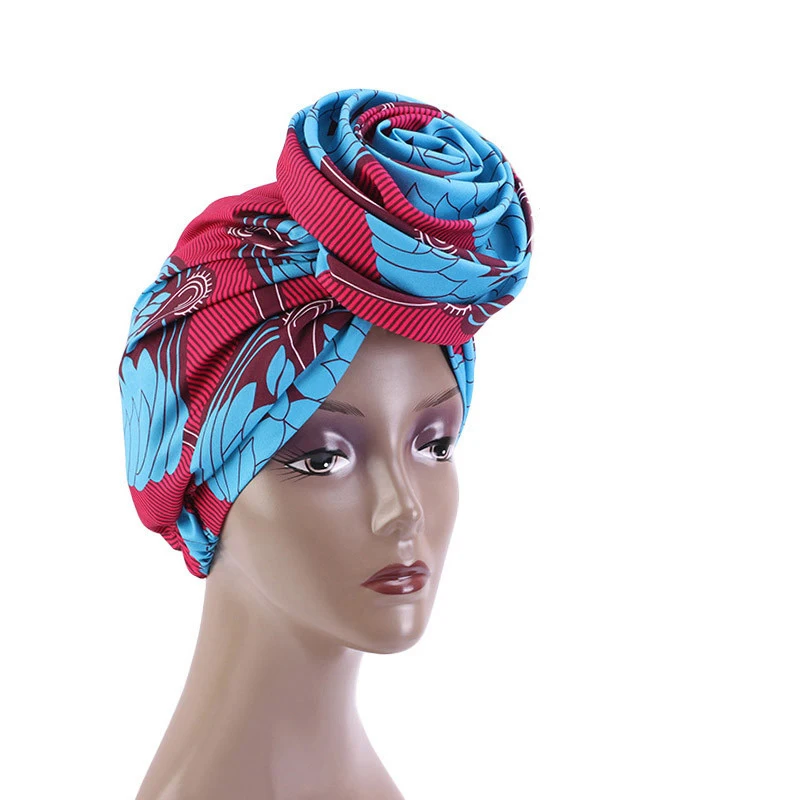 2023 New Fashion Bonnet Women African Floral Print Ankara Bonnet Hat Ladies Turban Big Flower Cap Head Scarf Beanies Wrap Indian images - 6