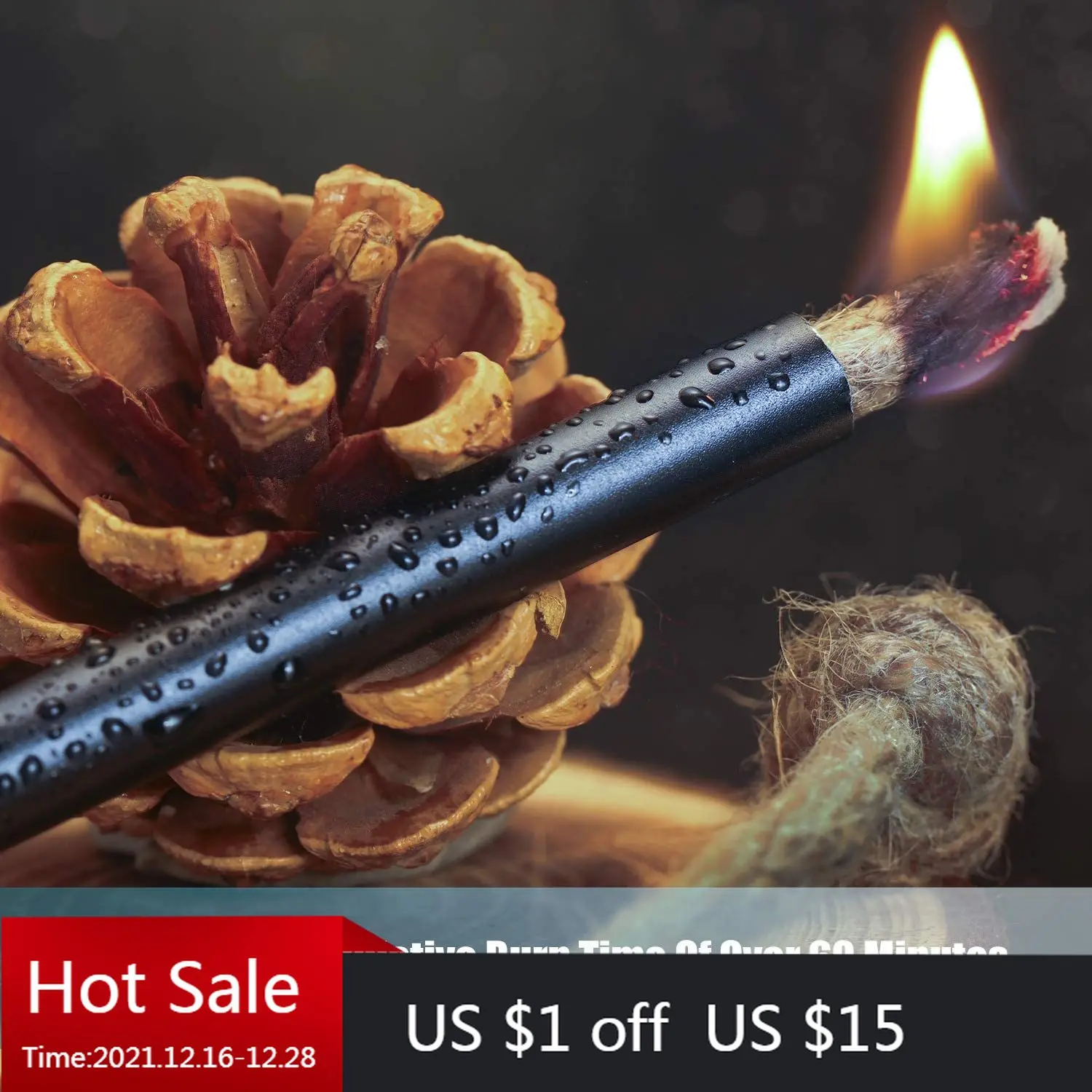 

6 Pieces Jute Tinder Tube Waterproof Wax Wick Fire Starter Accessory with Aluminum Sleeve for Outdoor Camping Hiking Trekking