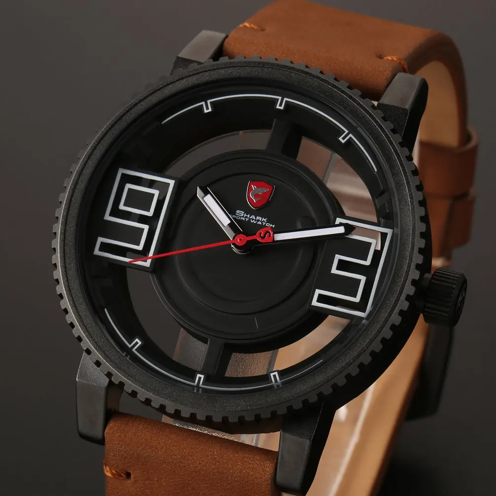 White Brown SH543 Megamouth акула спортивные часы черный красный 3D Специальный прозрачный дизайнер полые Лидирующий бренд кожа наручные кварцевые мужские часы/SH542 - Цвет: White Brown SH543