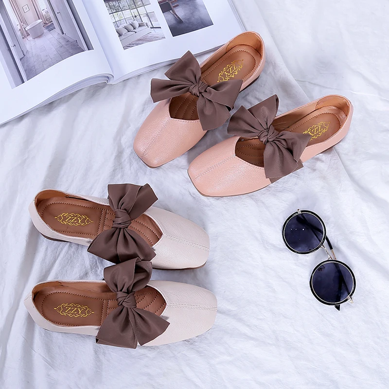 

2020 Women Butterfly-knot Shoes Ladies beanie shoes Casual White Wedding Shoes Lady comfortable Square head Spring Shoes U19-22