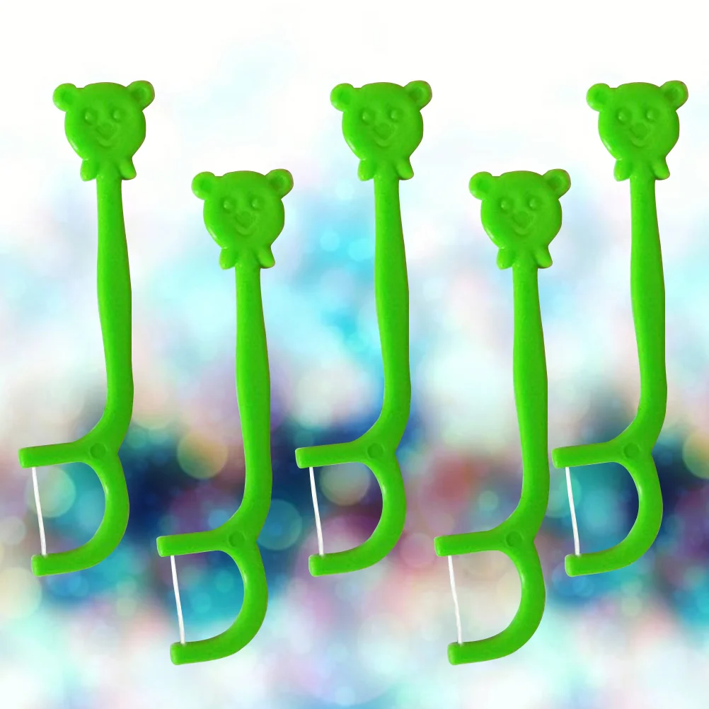 

100PCS Portable Handle Floss Pick Cartoon Floss Stick Teeth Care Cleaner for Kids Children (Green)