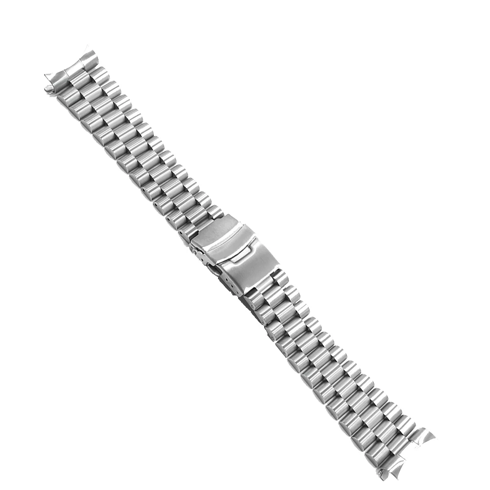 Rolamy 20 22mm TOP Quality Silver Hollow Curved End Solid Links Replacement Watch Band Bracelet Double Push Clasp For Seiko