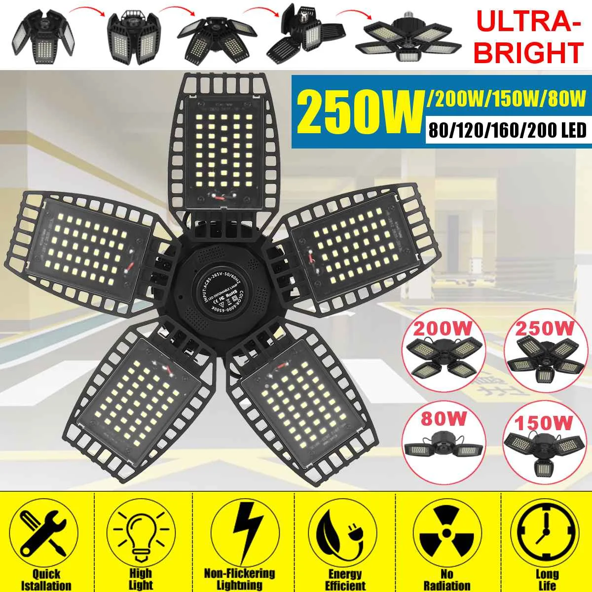 

Светодиодная лампа, 80 Вт, 150 Вт, 200 Вт, 250 Вт, E27, 85-265 в