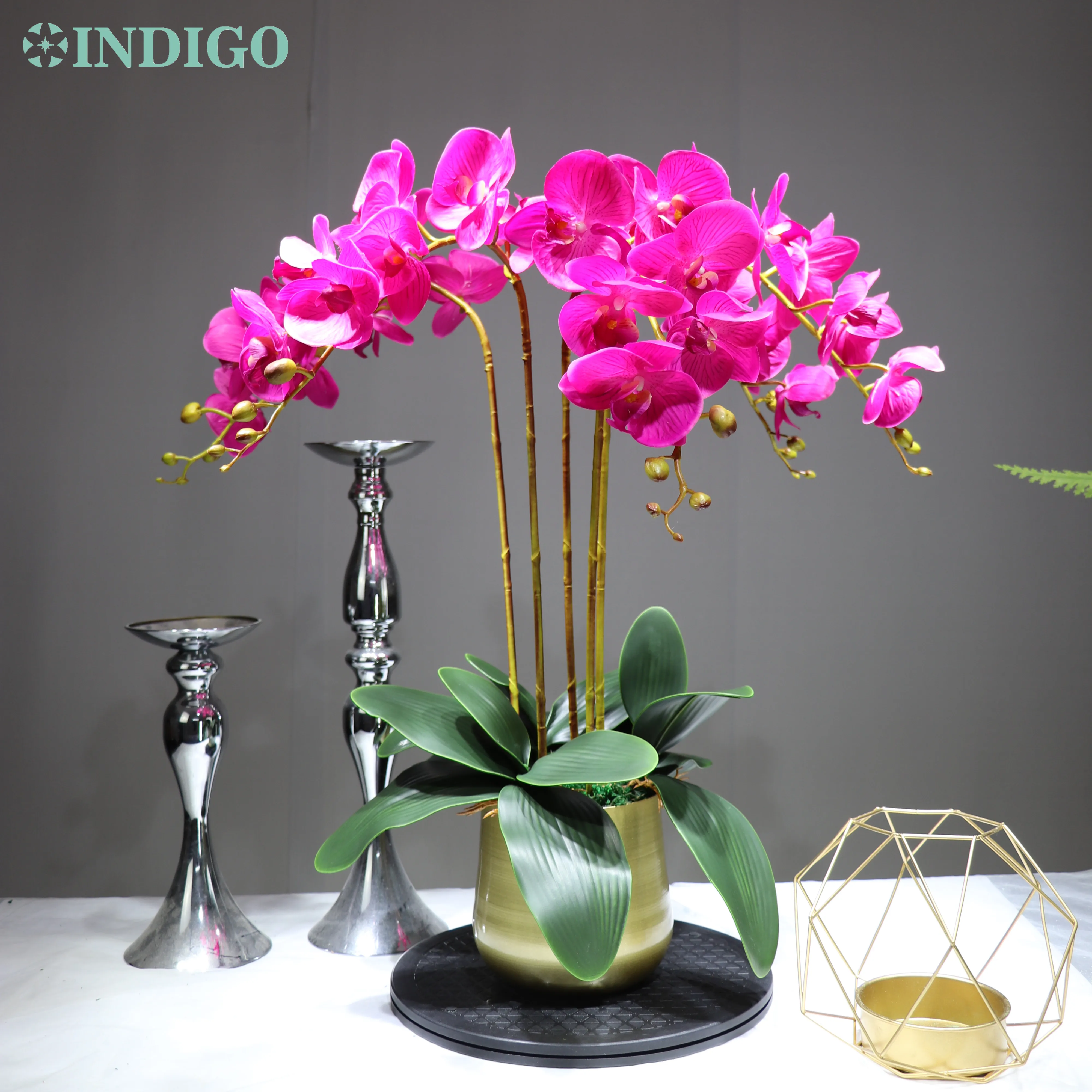 

INDIGO- 5pcs Large Size 90cm Purple Phalaenopsis Orchids Latex Coating Real Touch Flower Wedding Floral Party Shop Display