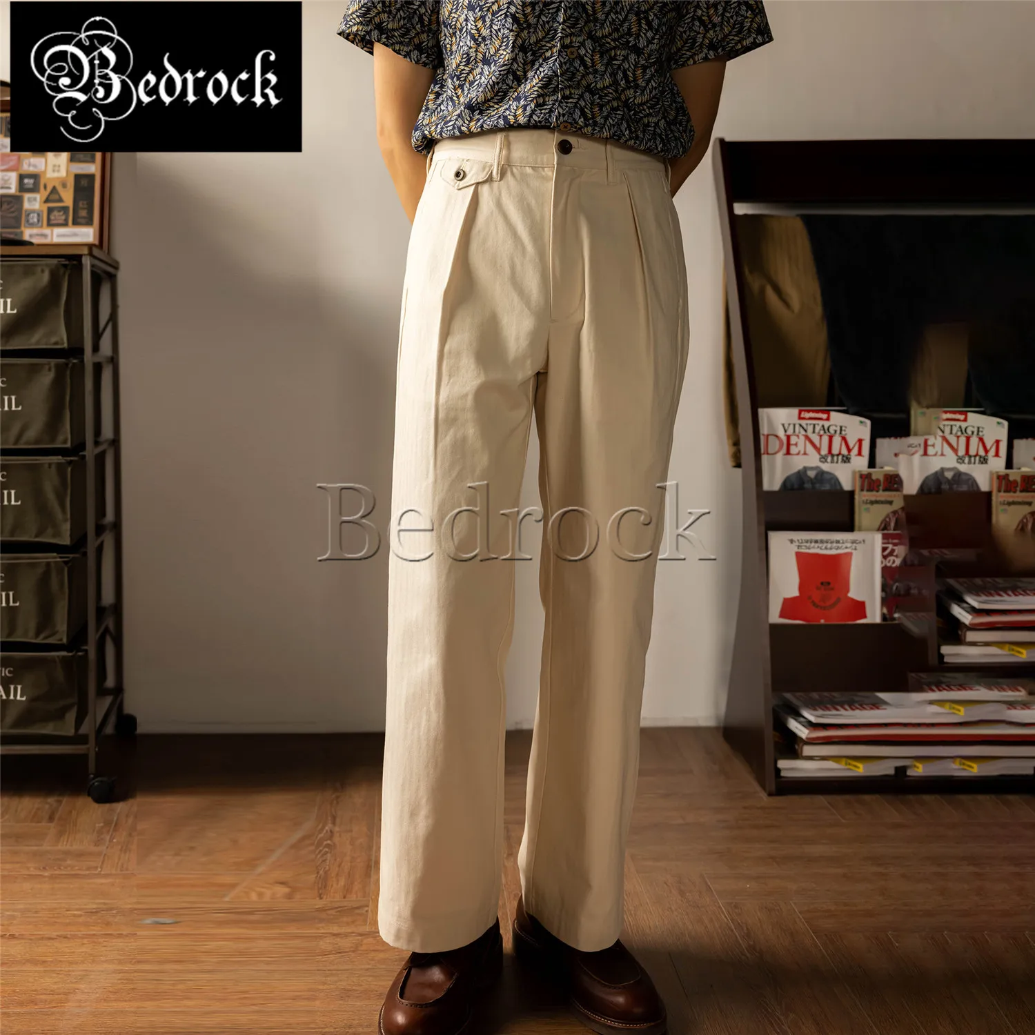 high waist overalls loose straight wide leg cargo pants for men vintage white governor uniform trousers HBT fabric pleated pants