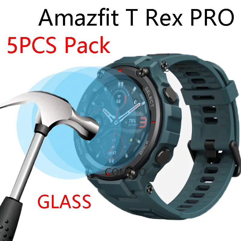 

5pcs pack Tempered Glass Protective Film For Xiaomi Amazfit T Rex pro glass Smart Watch Screen Protector Cover Protection