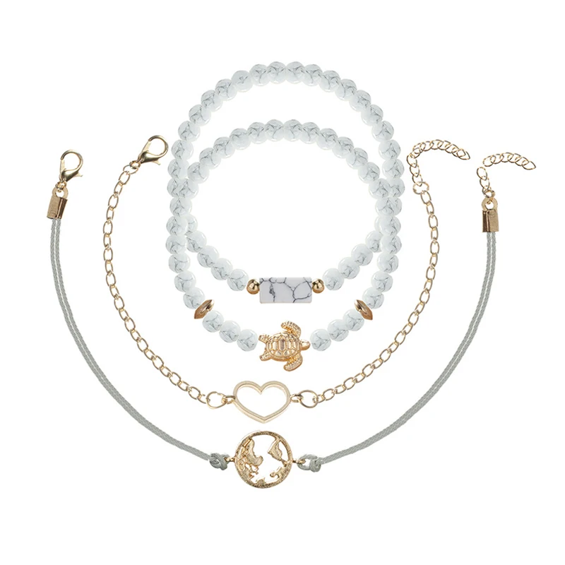 4 шт./компл. пляж ретро браслет сердце карта Геометрическая Золотая подвеска в