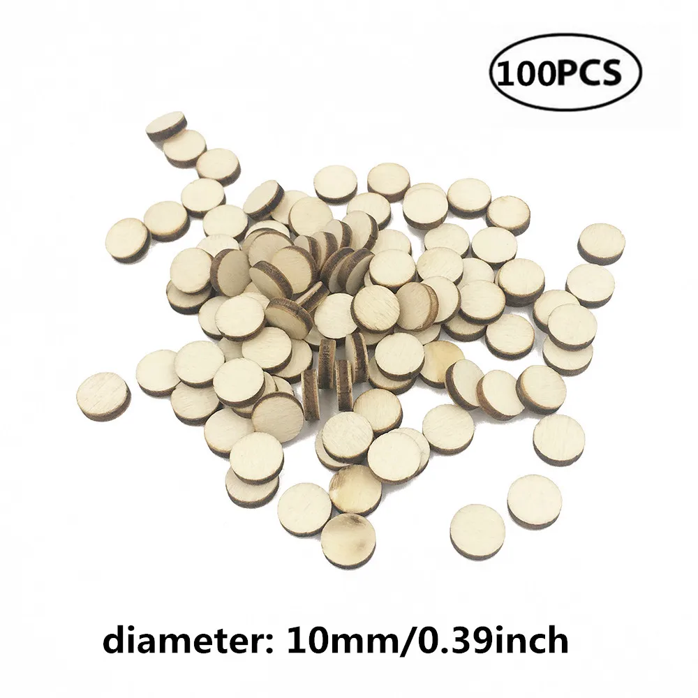100pcs 10mm Натуральное пустое дерево кусочки ломтик круглый необработанные деревянные диски для поделок центральные деревянные DIY рождественские украшения - Цвет: 100pcs 10mm