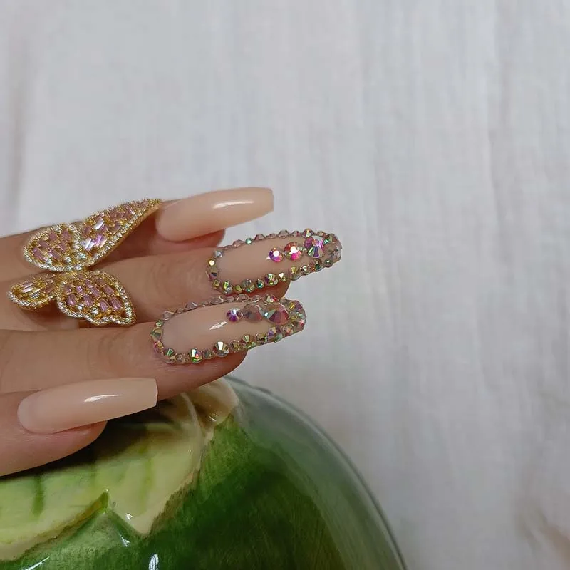 24 шт. высококачественные бриллиантовые длинные плоские накладные ногти зеленого