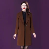 2021 autumn and winter korean medium long woolen coats solid office lady overcoat cashmere woman clothes for middle aged mother