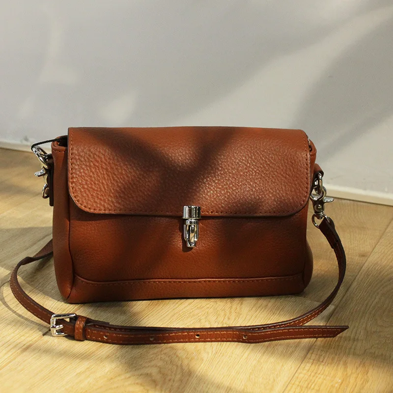 

2021 new messenger bag women's fashion casual top layer cowhide soft leather natural fall pattern shoulder bag