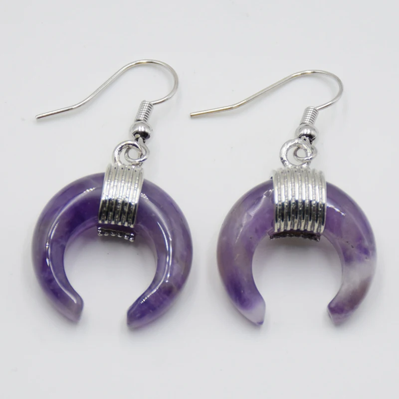 Серьги в форме полумесяца с натуральным камнем ювелирные украшения ручной