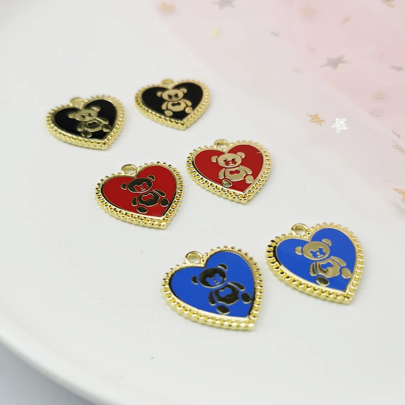 apeur 10pcs heart shaped bear enamel alloy charms delicate gold tone metal pendants bracelet earrings jewelry making phone diy free global shipping