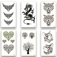 12pcslot waterproof temporary tattoos stickerswater transfer disposable stickers wolf deer dragon cat pattern for men women