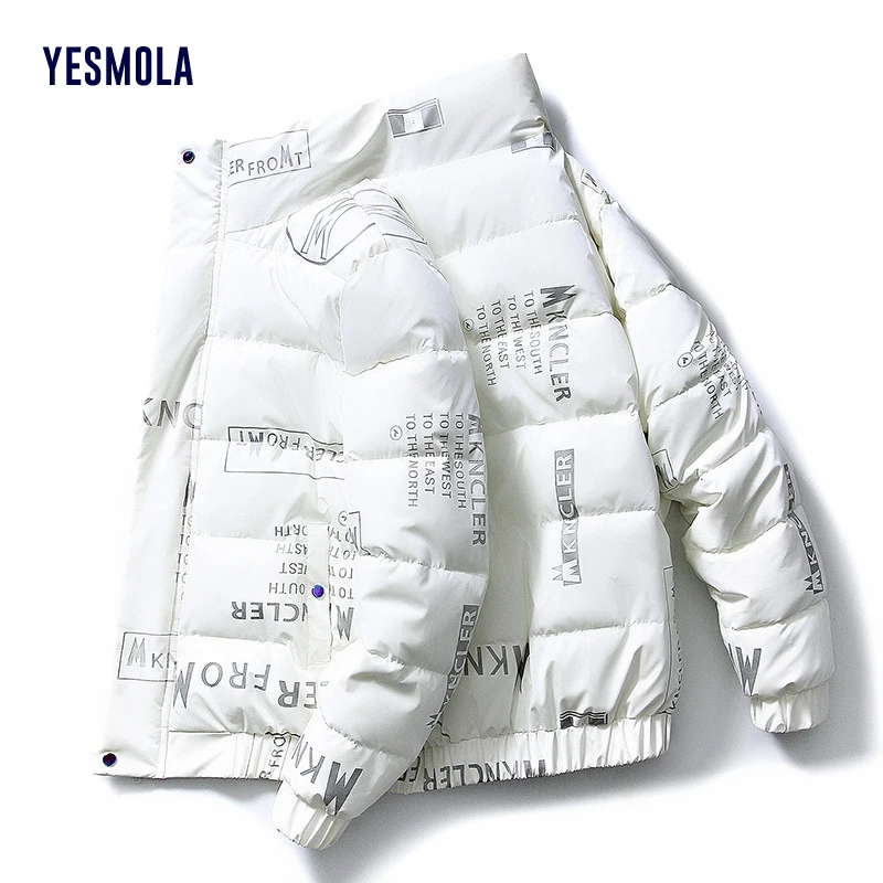 

YESMOLA Men's Parkas Fashion Letter Printing Autumn Winter Cotton Padded Jacket Keep Warm Jacket Stand Collar Oversize Coat