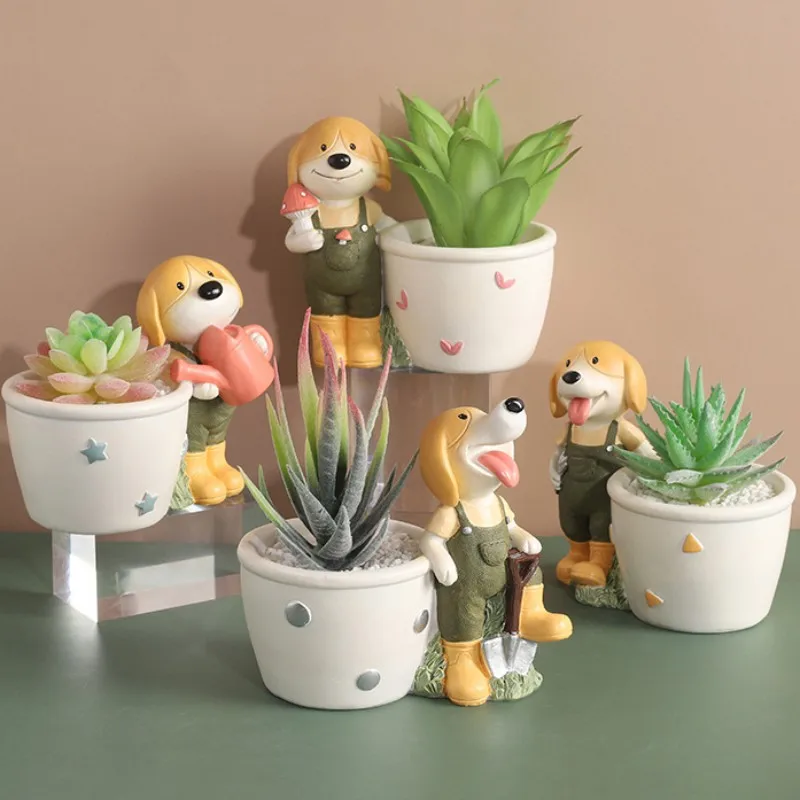 

Cartoon Cute Dog Green Planting Flower Pot Desktop Gardening Flower Pot Cute Animal Shape Flower Pot Office Home Decor