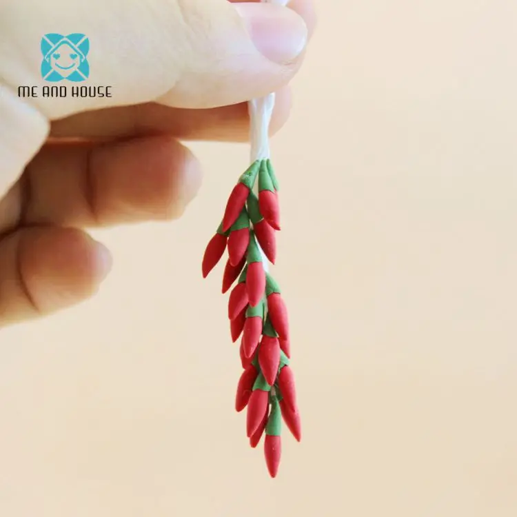 string of red chilI Кукольный домик кухонные аксессуары миниатюрная глина ручной работы струна чеснока и струна красного чили - Цвет: string of red chilI